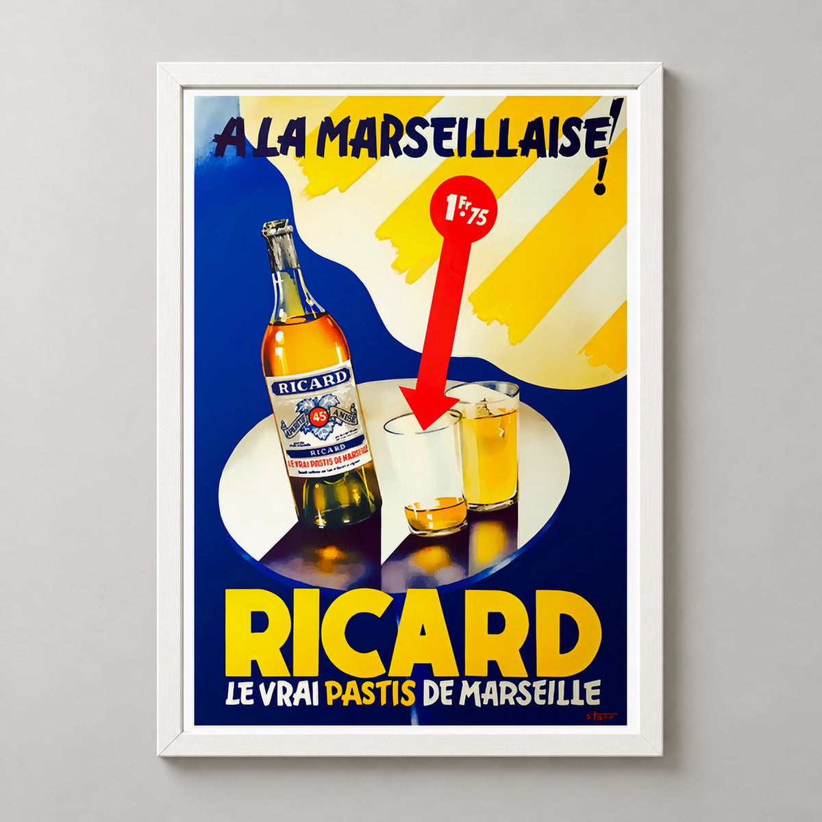 RICARD A La Marseillaise Vintage Advertising Poster — realistic white frame studio view