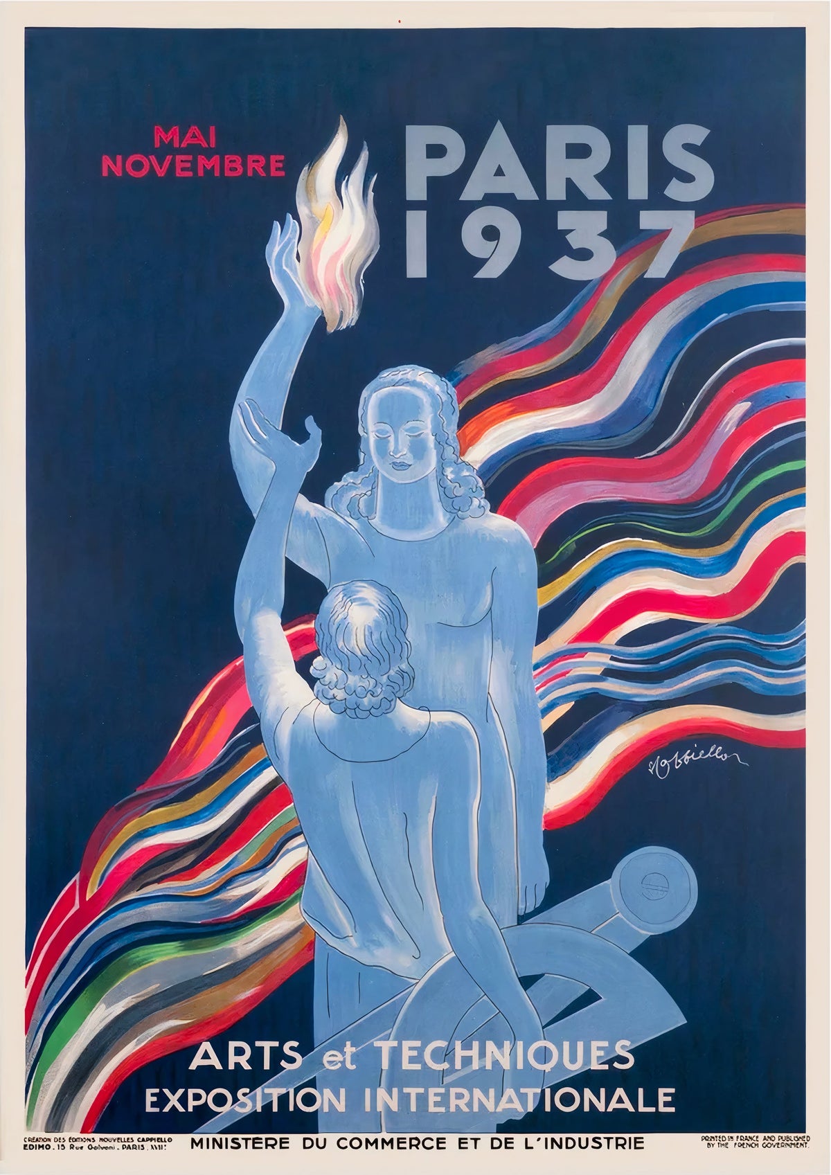 Paris Arts and Techniques International Exhibition 1937 Vintage French Poster — poster only, complete unframed artwork