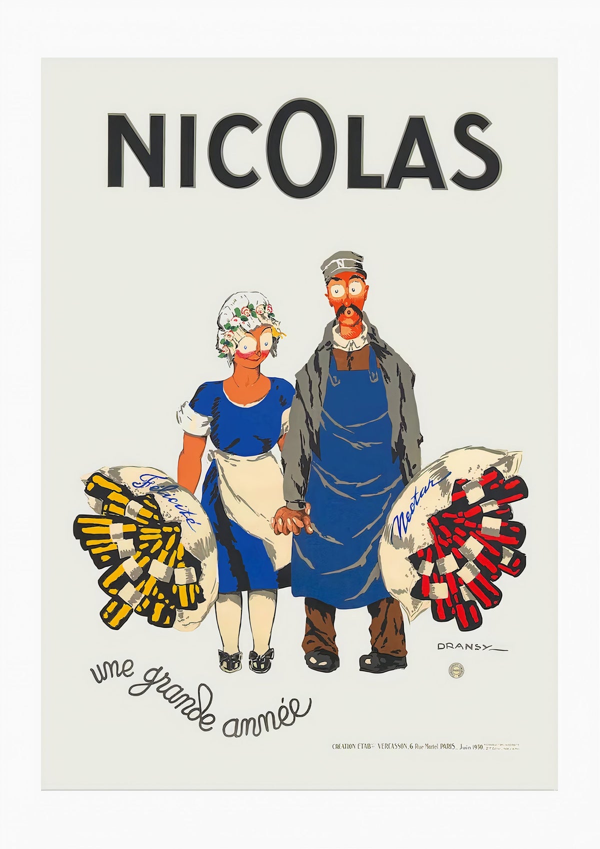Nicolas Fine Bottles (1930) | French Vintage Poster | High-Quality Craftsmanship — poster only, complete unframed artwork