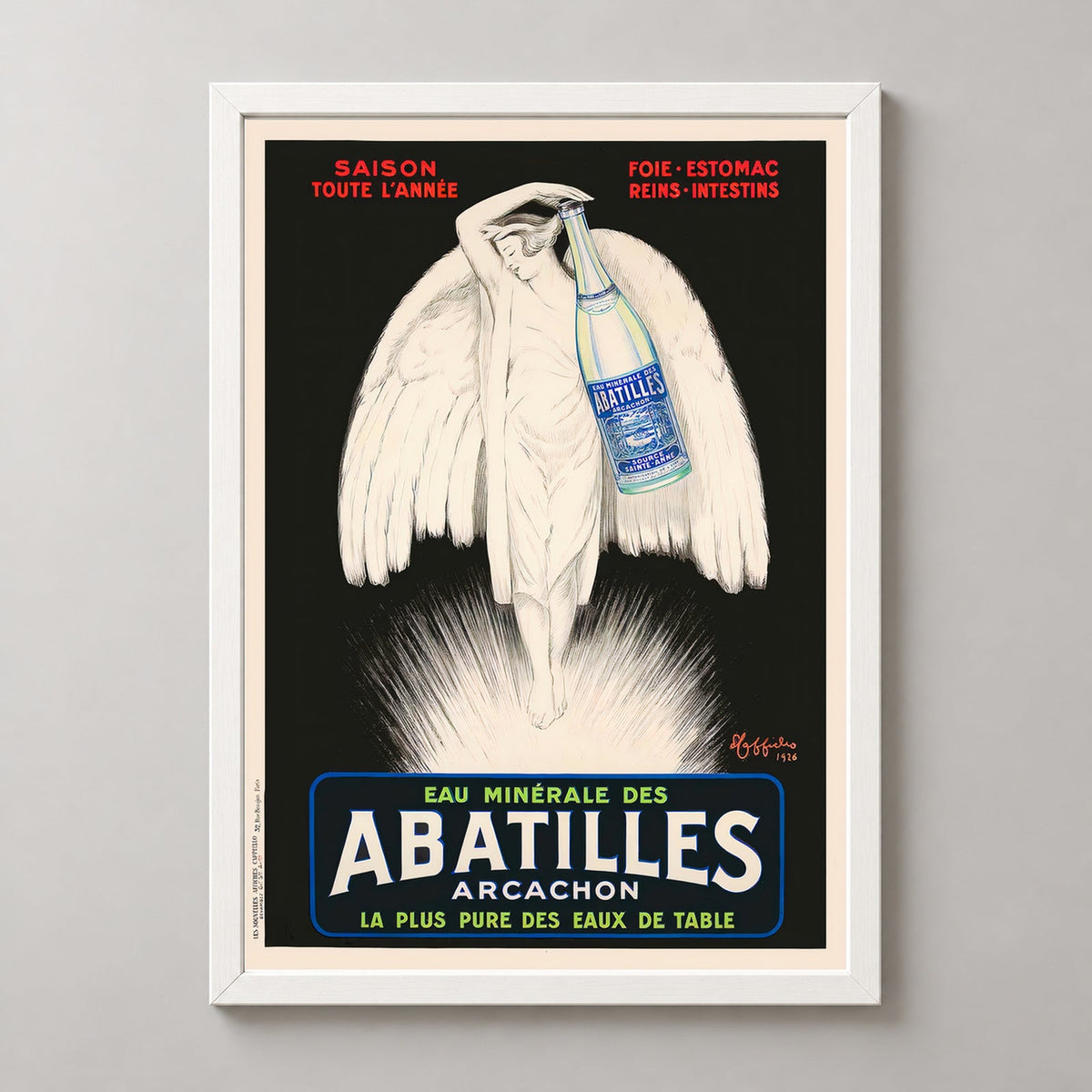 Abatilles Arcachon Mineral Water Vintage Advertising Poster by Leonetto Cappiello — realistic white frame studio view