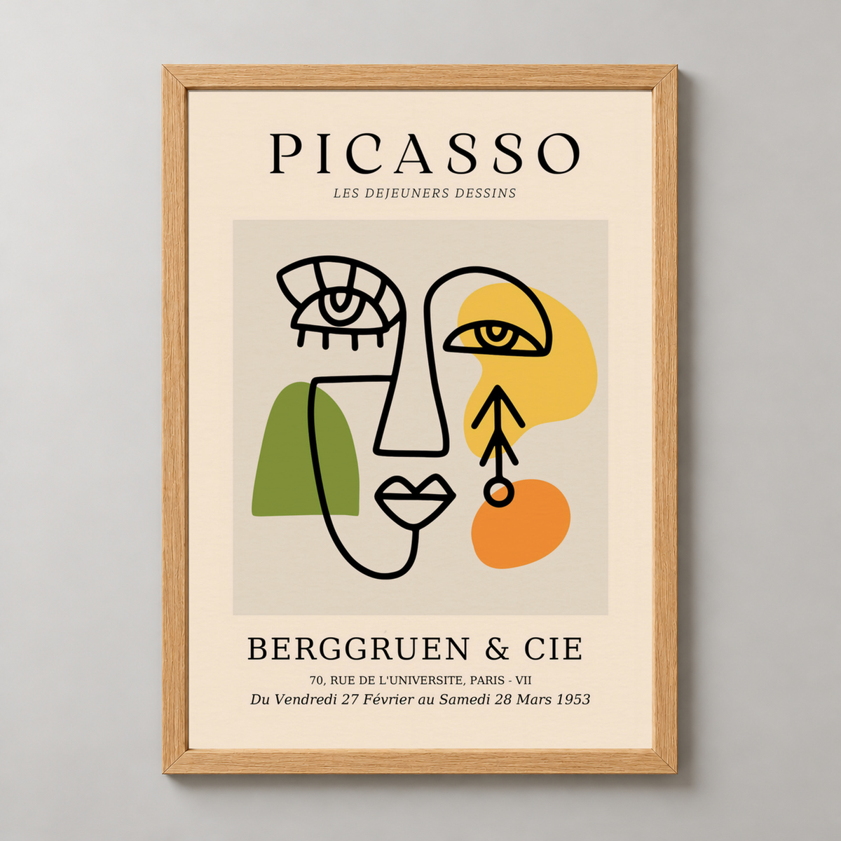 Picasso Les Dejeuners Dessins - Abstract Modern Art Poster — realistic natural wood frame studio view
