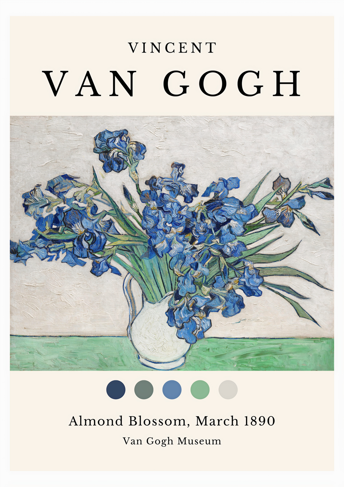 Van Gogh's Irises in Vase - Iconic Post-Impressionist Art Print — poster only, complete unframed artwork
