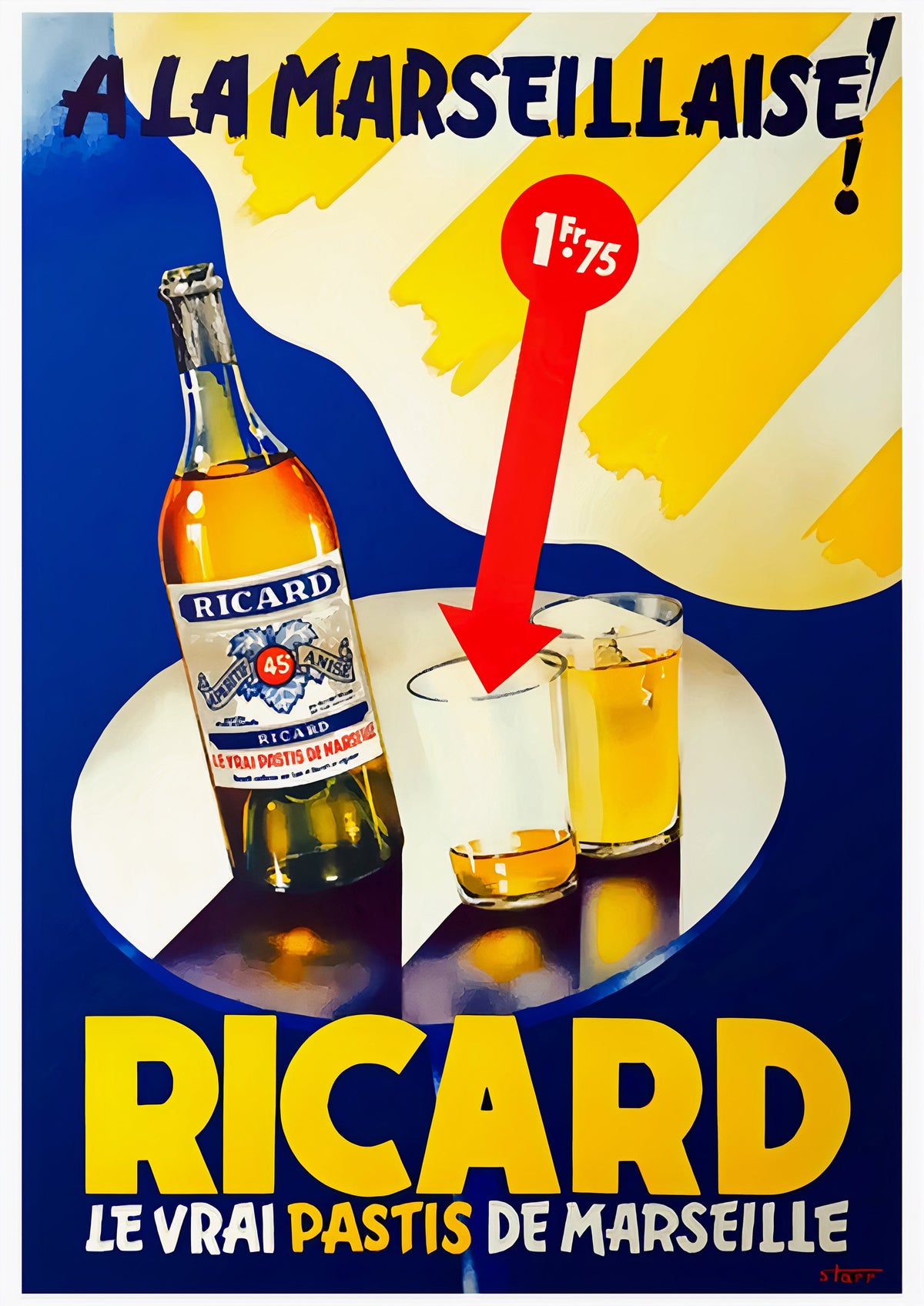 RICARD A La Marseillaise Vintage Advertising Poster — poster only, complete unframed artwork
