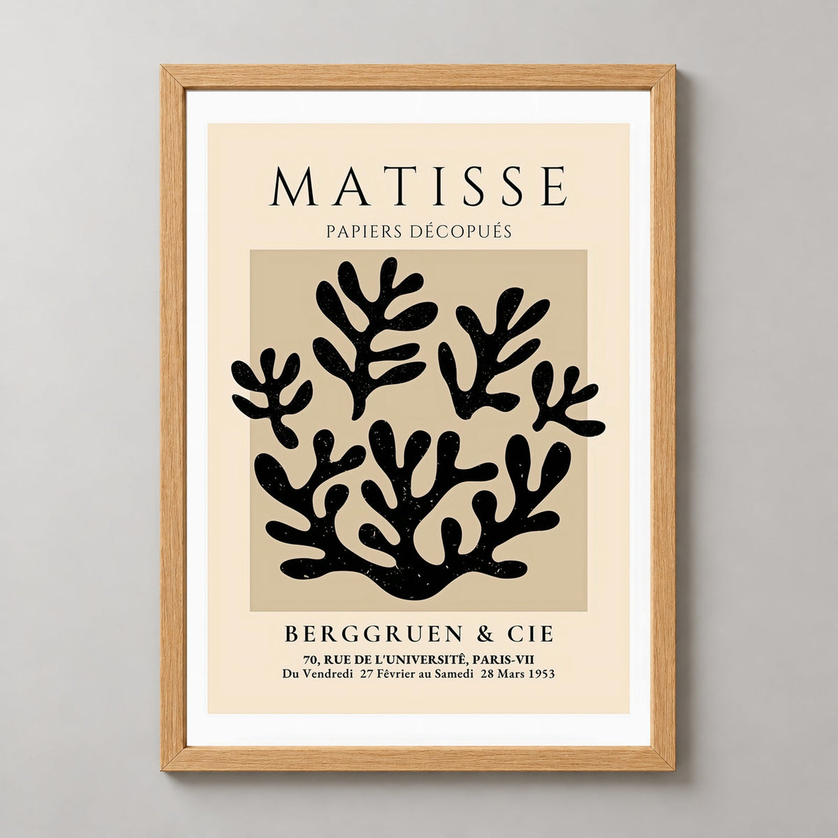 Henri Matisse Exhibition Print Berggruen & Cie (Black) — realistic natural wood frame studio view