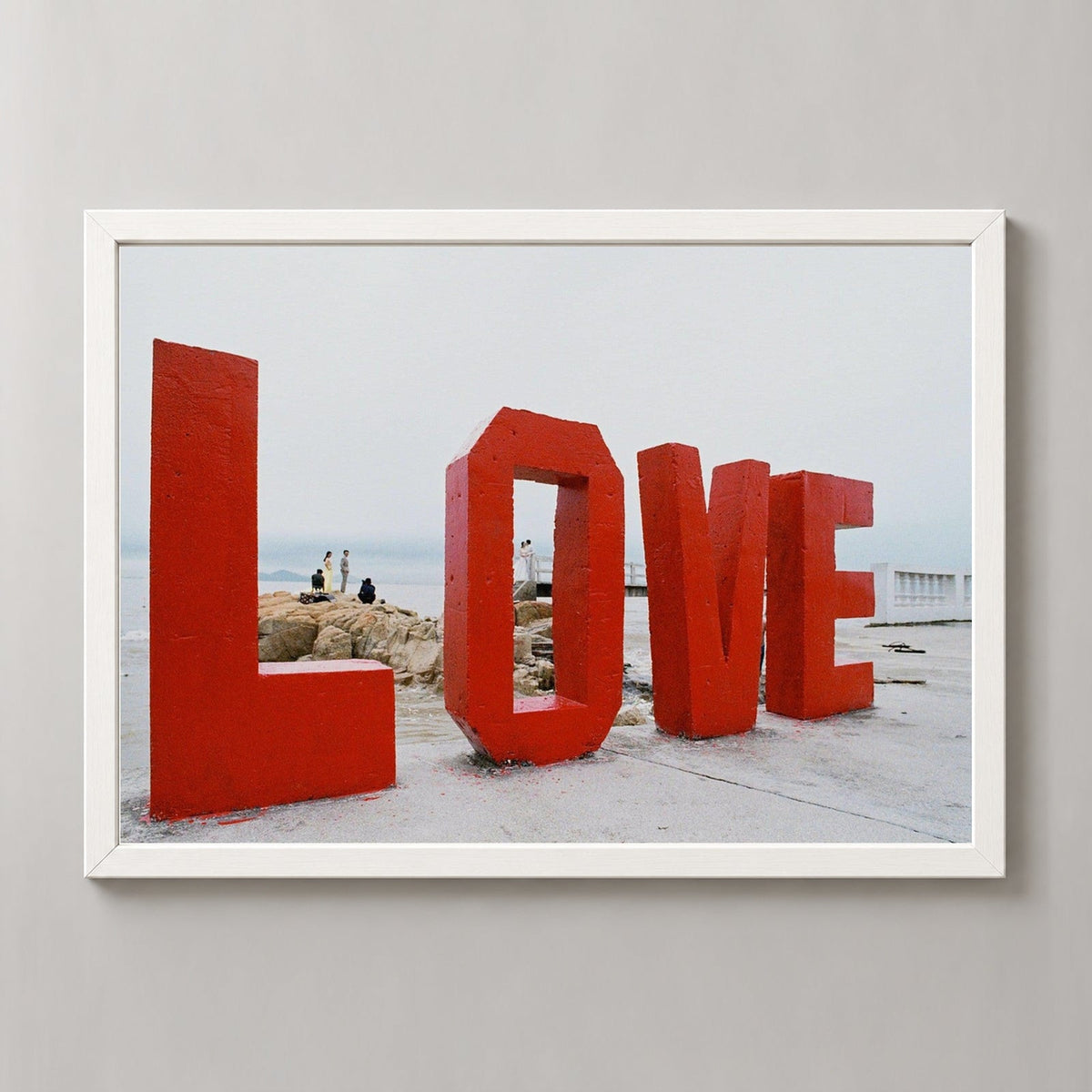 Love on the Water — realistic white frame studio view