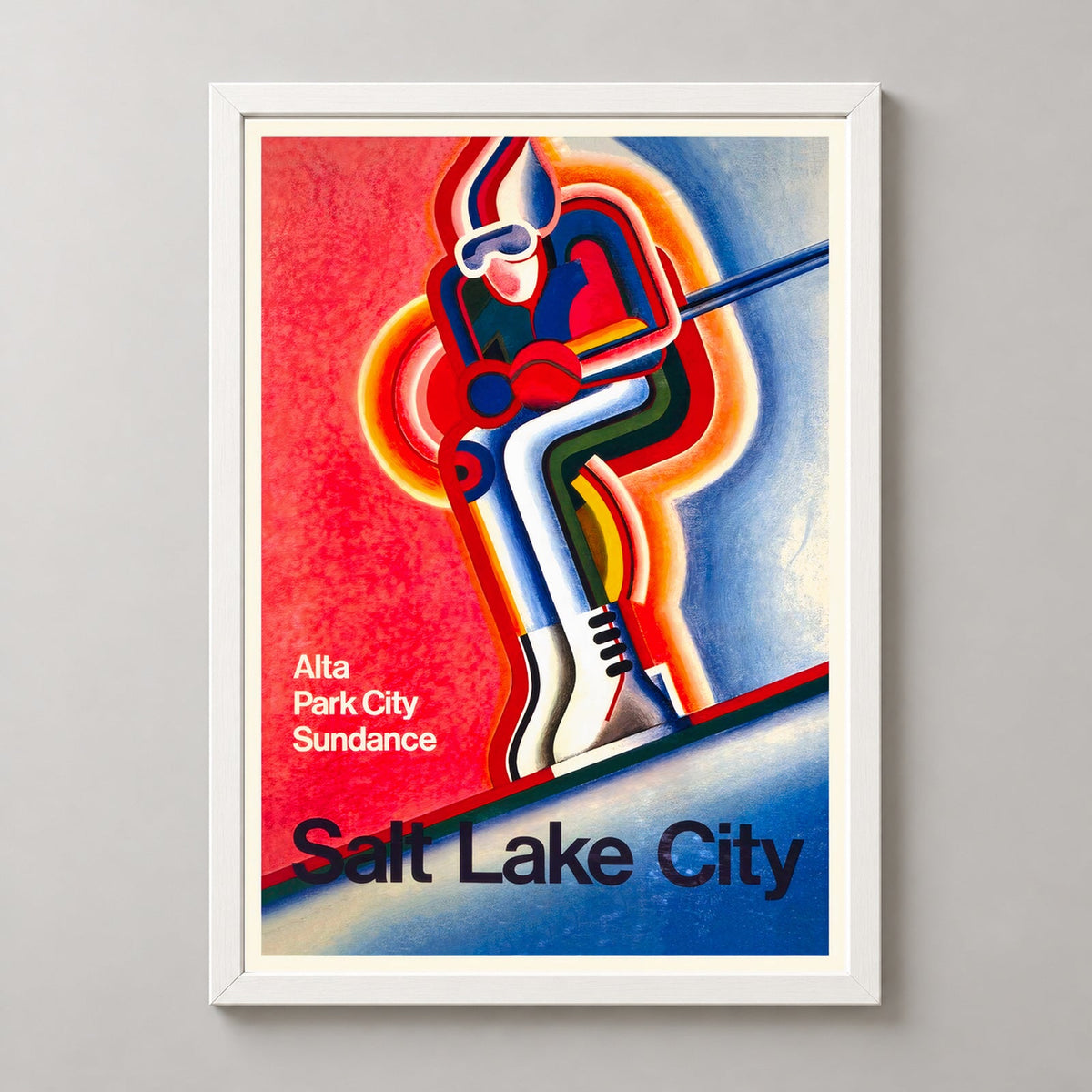 Salt Lake City Utah America United States Vintage Ski Poster — realistic white frame studio view