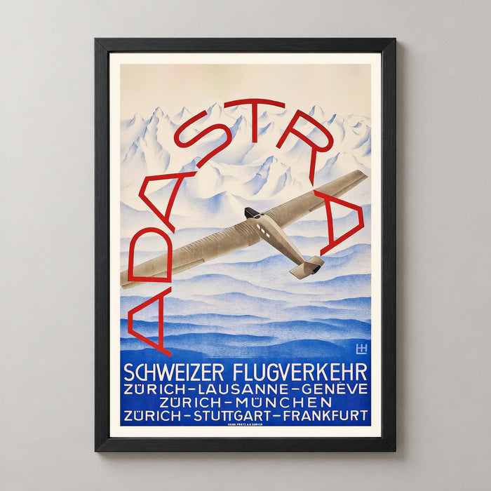 Ad Astra Aero Airline Traffic Zurich Lausanne Geneve Switzerland - Vintage Travel Poster