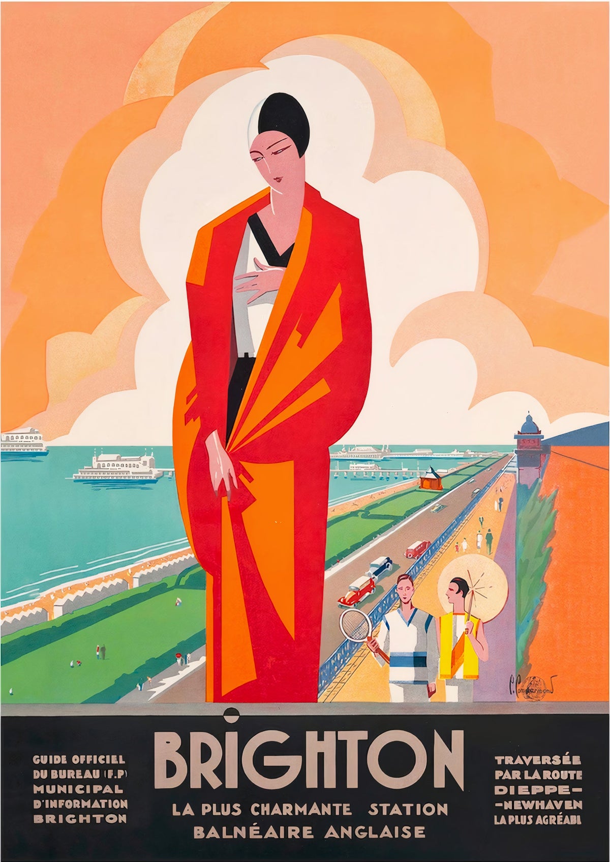 Brighton The Most Charming English Seaside Resort Vintage Travel Poster by Roger Broders — poster only, complete unframed artwork