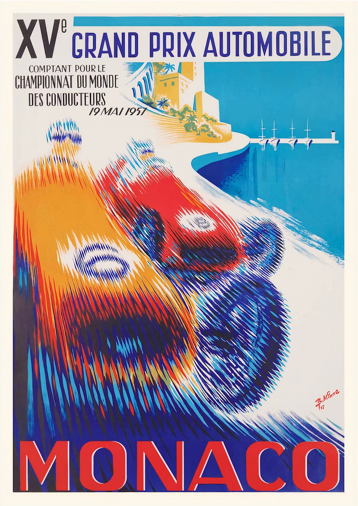 XV Grand Prix Automobile of Monaco 1957 Vintage Racing Poster — poster only, complete unframed artwork