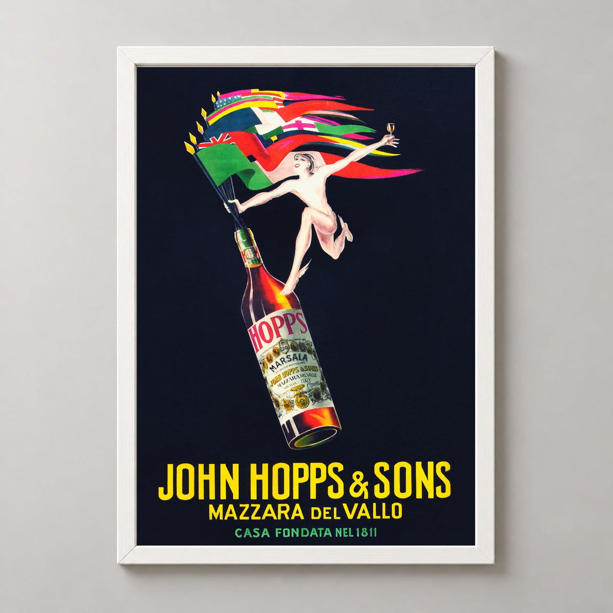 John Hopps and Sons Mazzara Del Vallo Vintage Advertising Poster — realistic white frame studio view