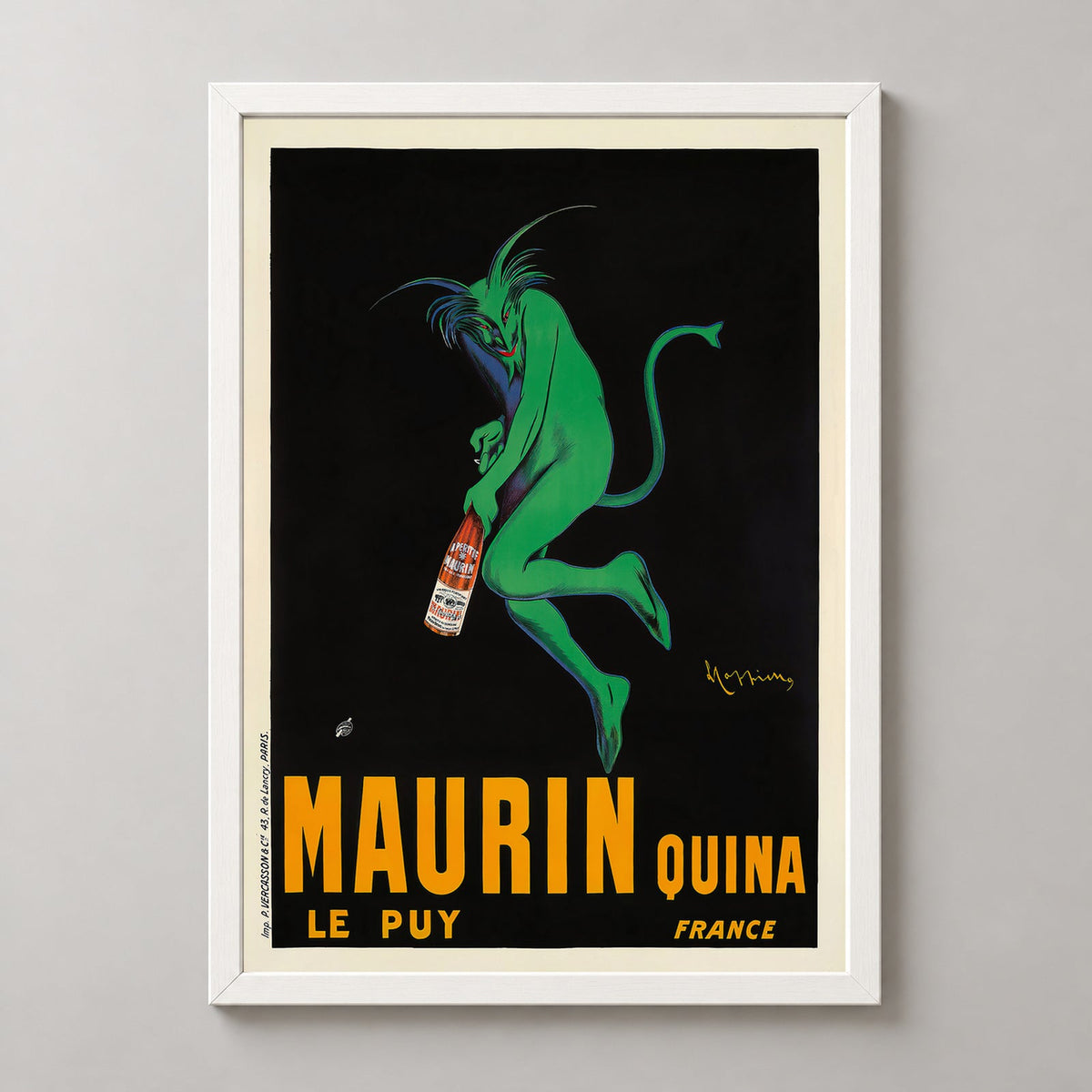 Maurin Quina Le Puy Liqueur Vintage Advertising Poster by Leonetto Cappiello — realistic white frame studio view