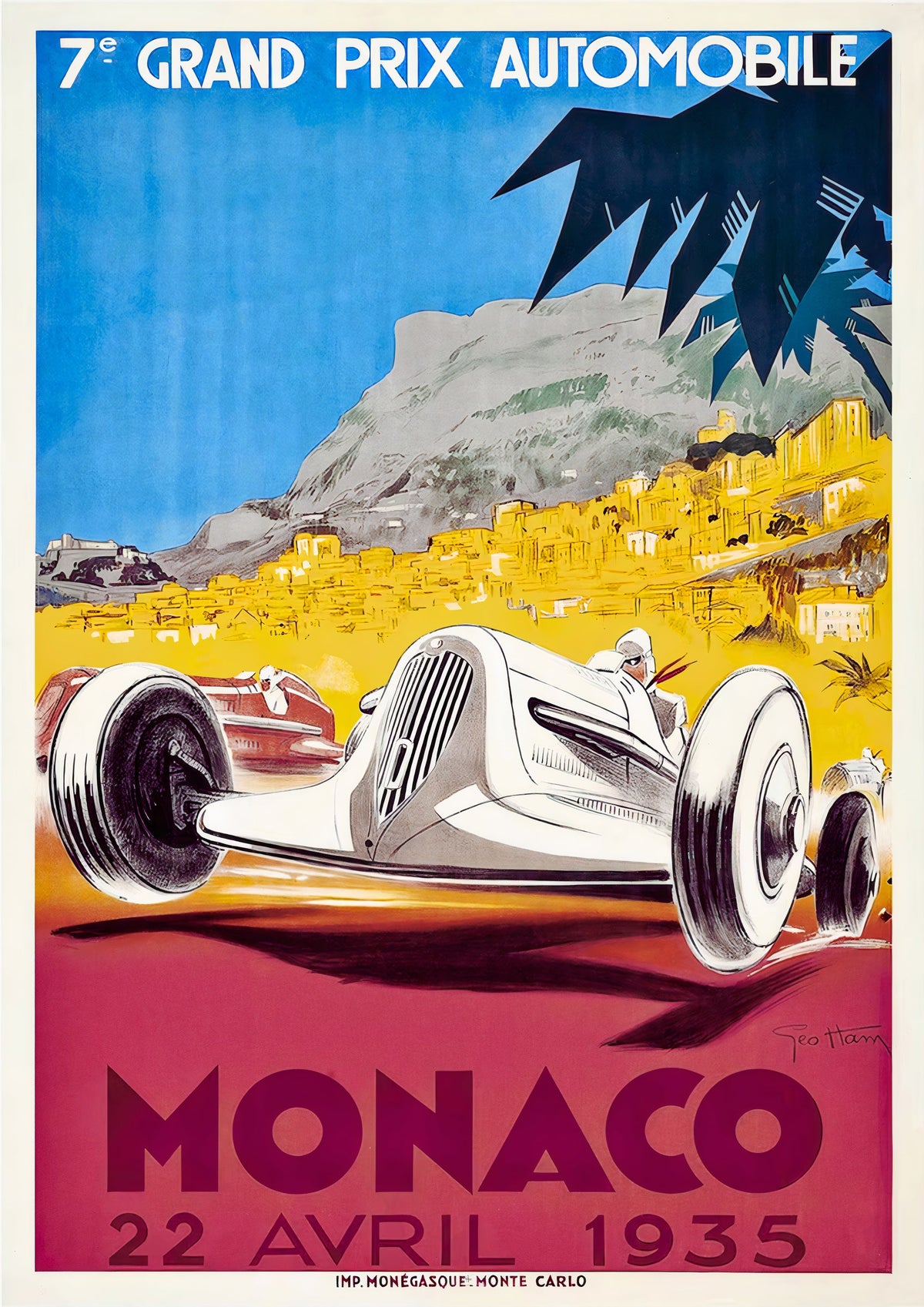 Monaco Grand Prix 1935 Vintage Racing Poster  - Framed/Unframed — poster only, complete unframed artwork