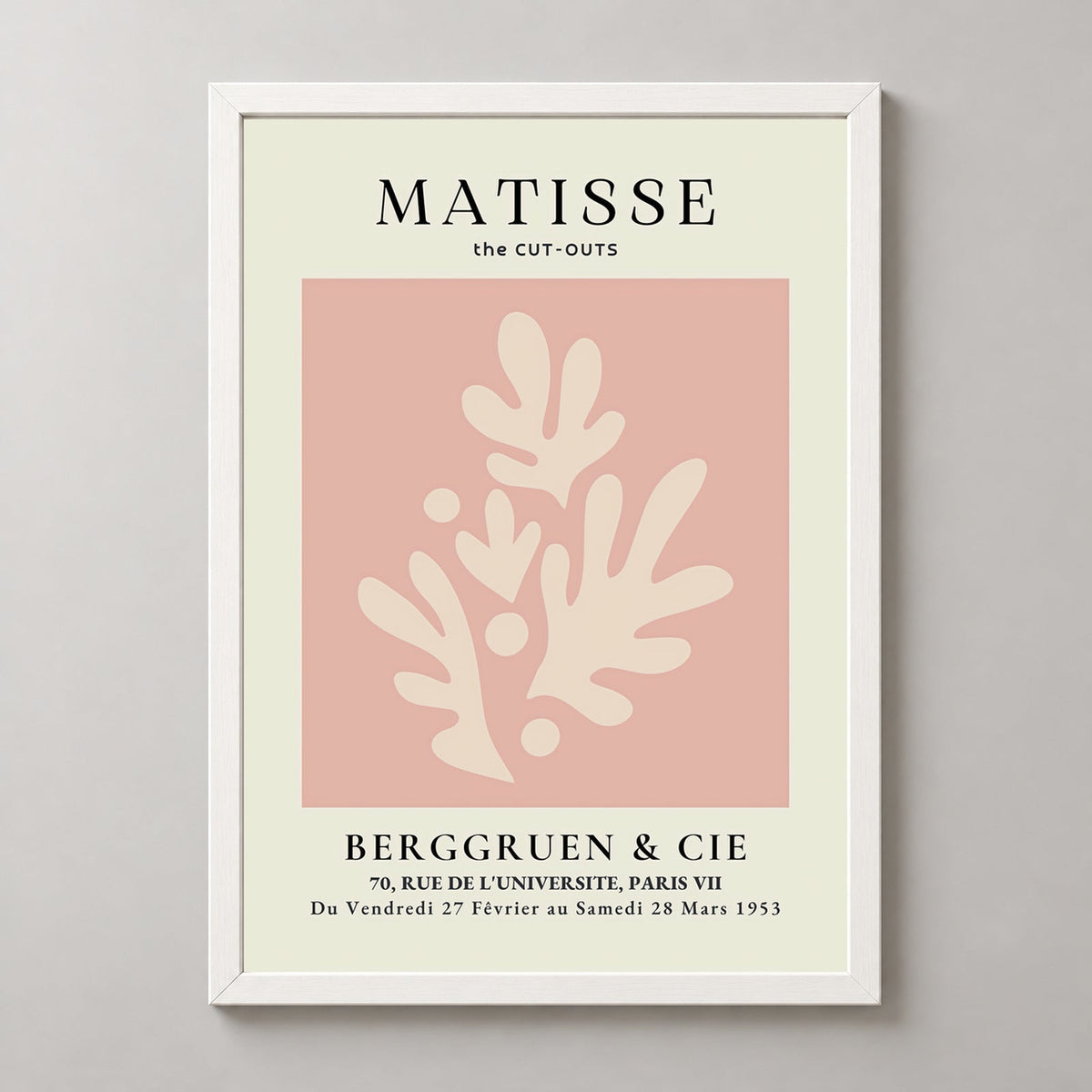 Henri Matisse Pink Exhibition Print at Berggruen & Cie — realistic white frame studio view