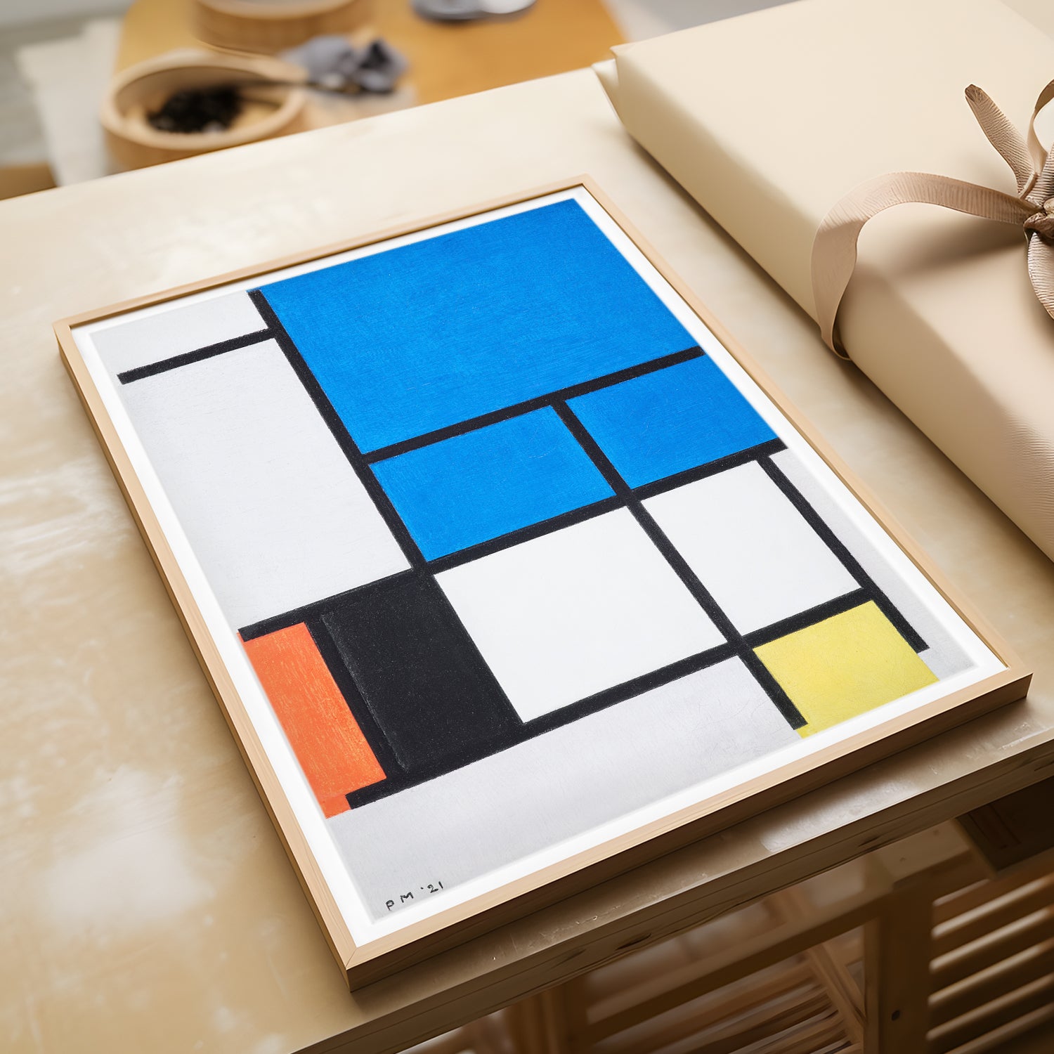 Piet Mondrian's Composition with Blue, Black, and Yellow - Iconic Abstract Art Print