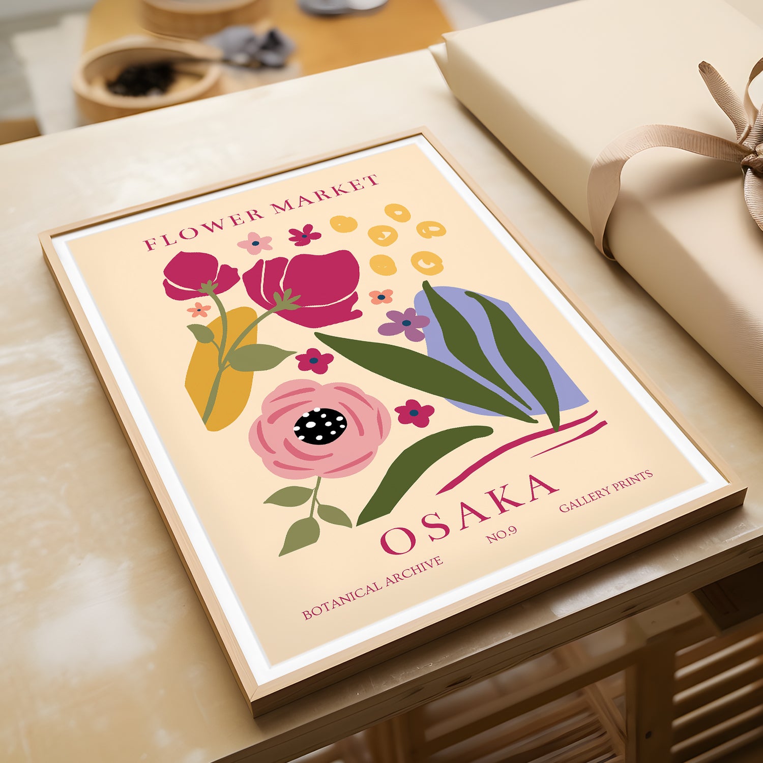 Flower Market Osaka Wall Art Print - Vibrant Botanical Illustration