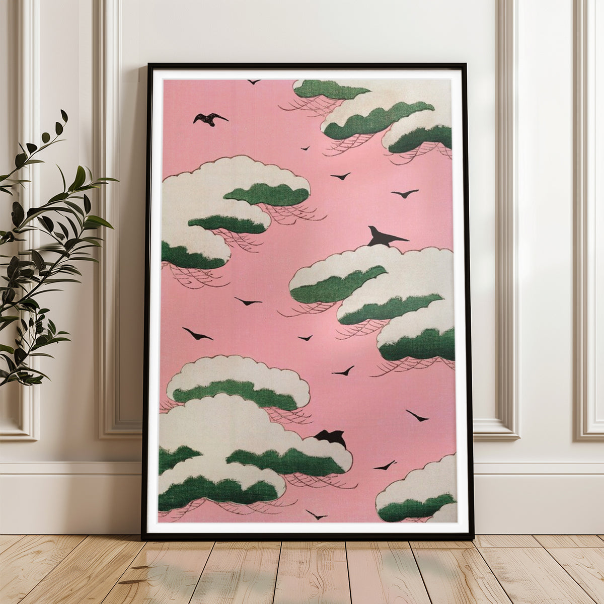 Traditional Japanese Cloud and Birds Print - Serene Art for Home Decor