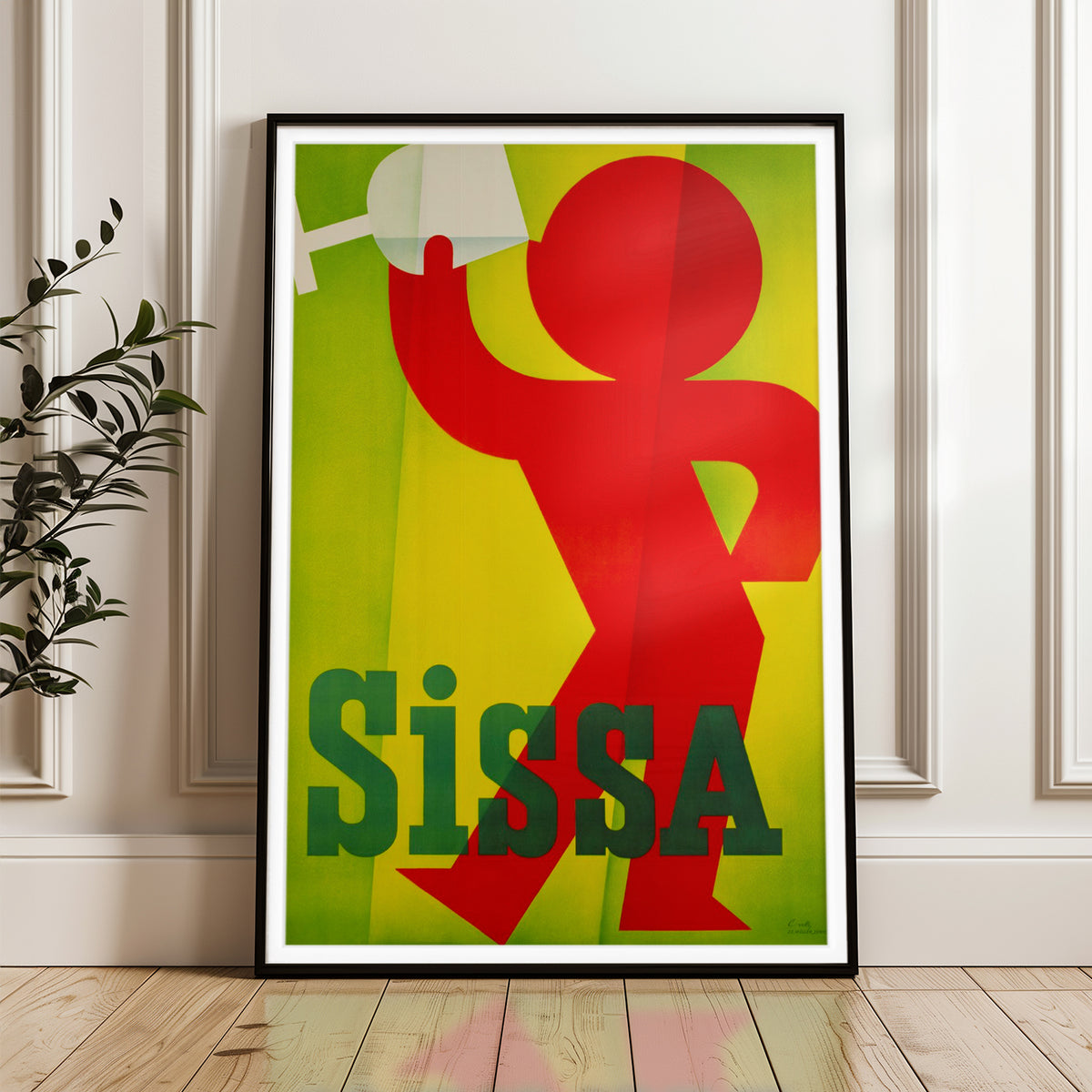 Vintage Sissa Poster - Minimalist Red Figure with Wine