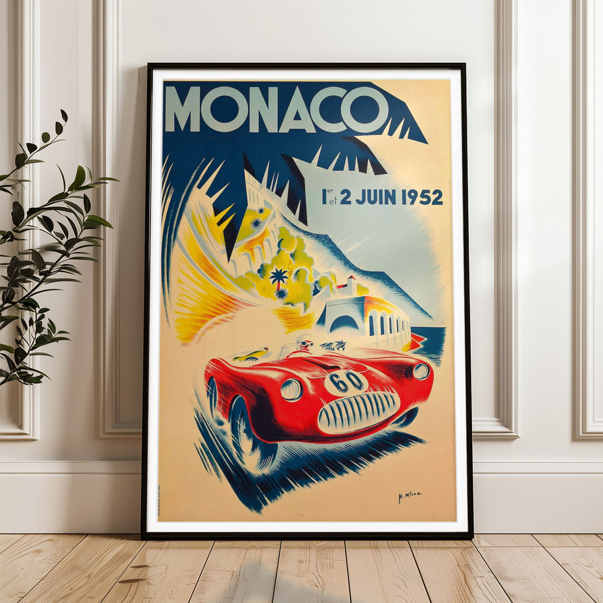 Vintage Monaco Grand Prix 1952 Poster by Bernard Minne - Classic Racing Art Print