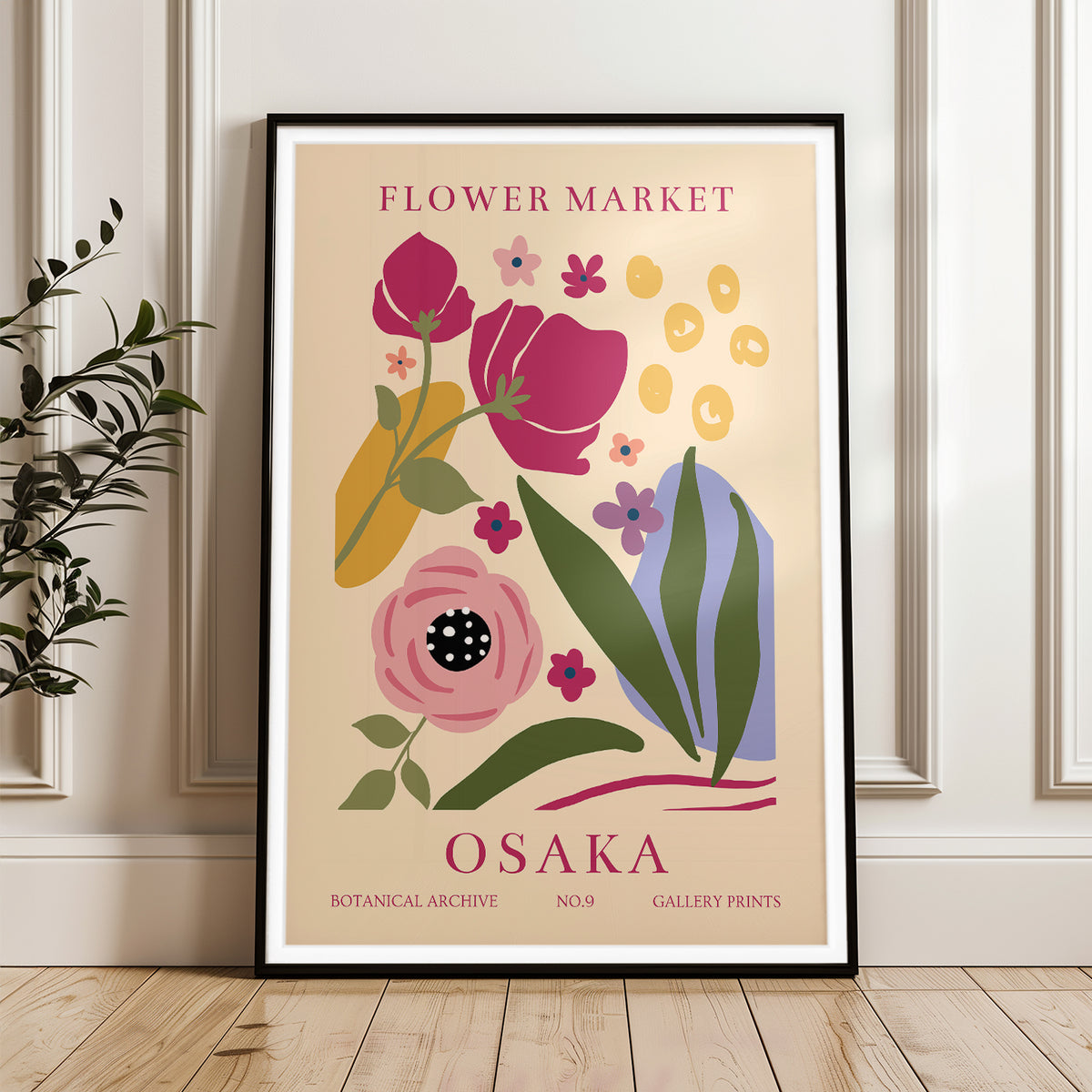 Flower Market Osaka Wall Art Print - Vibrant Botanical Illustration