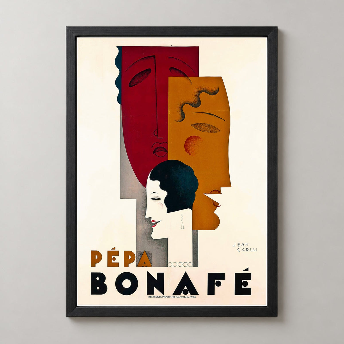 Pepa Bonafe by Jean Carlu Art Deco Poster - High Quality — realistic black frame studio view