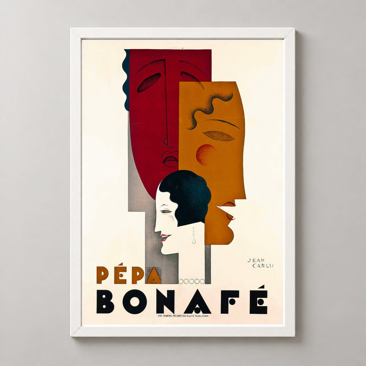 Pepa Bonafe by Jean Carlu Art Deco Poster - High Quality — realistic white frame studio view