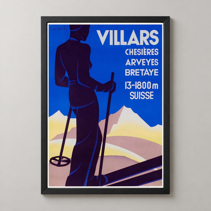 Skiing in Villars Switzerland Art Deco Vintage Ski Poster