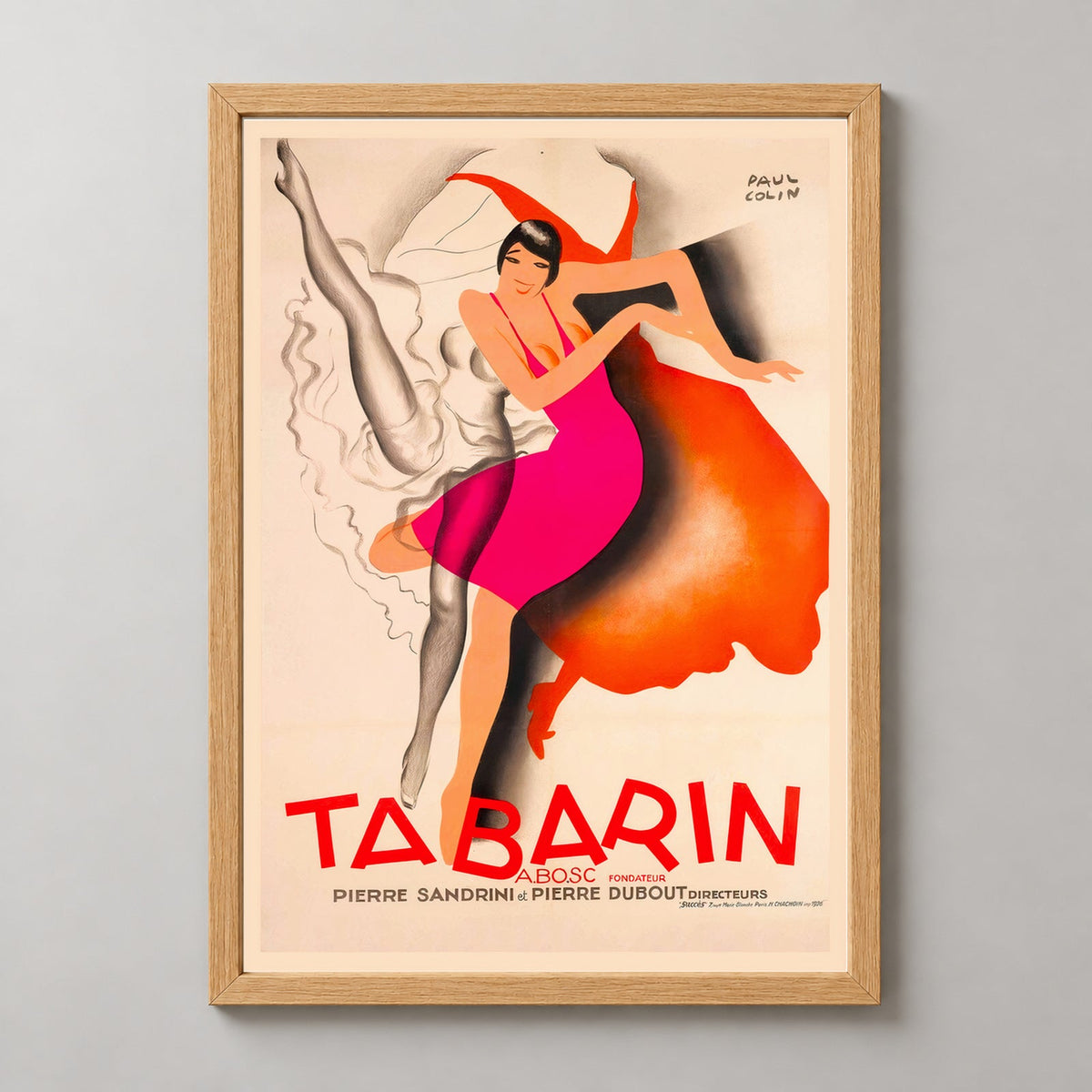 Tabarin by Paul Colin Vintage Art Deco Poster - Framed/Unframed — realistic natural wood frame studio view