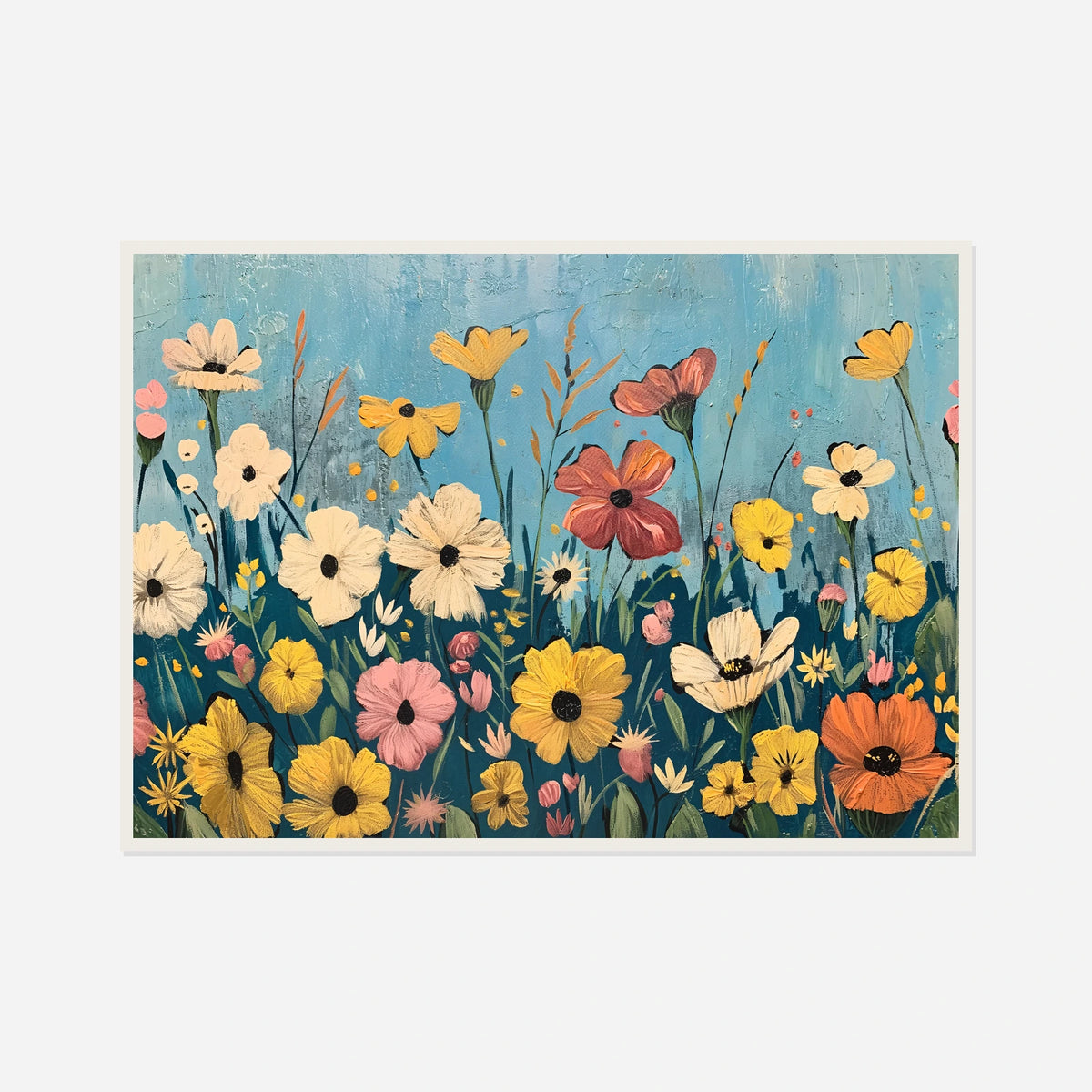 A Meadow in Blue — front view in a white frame