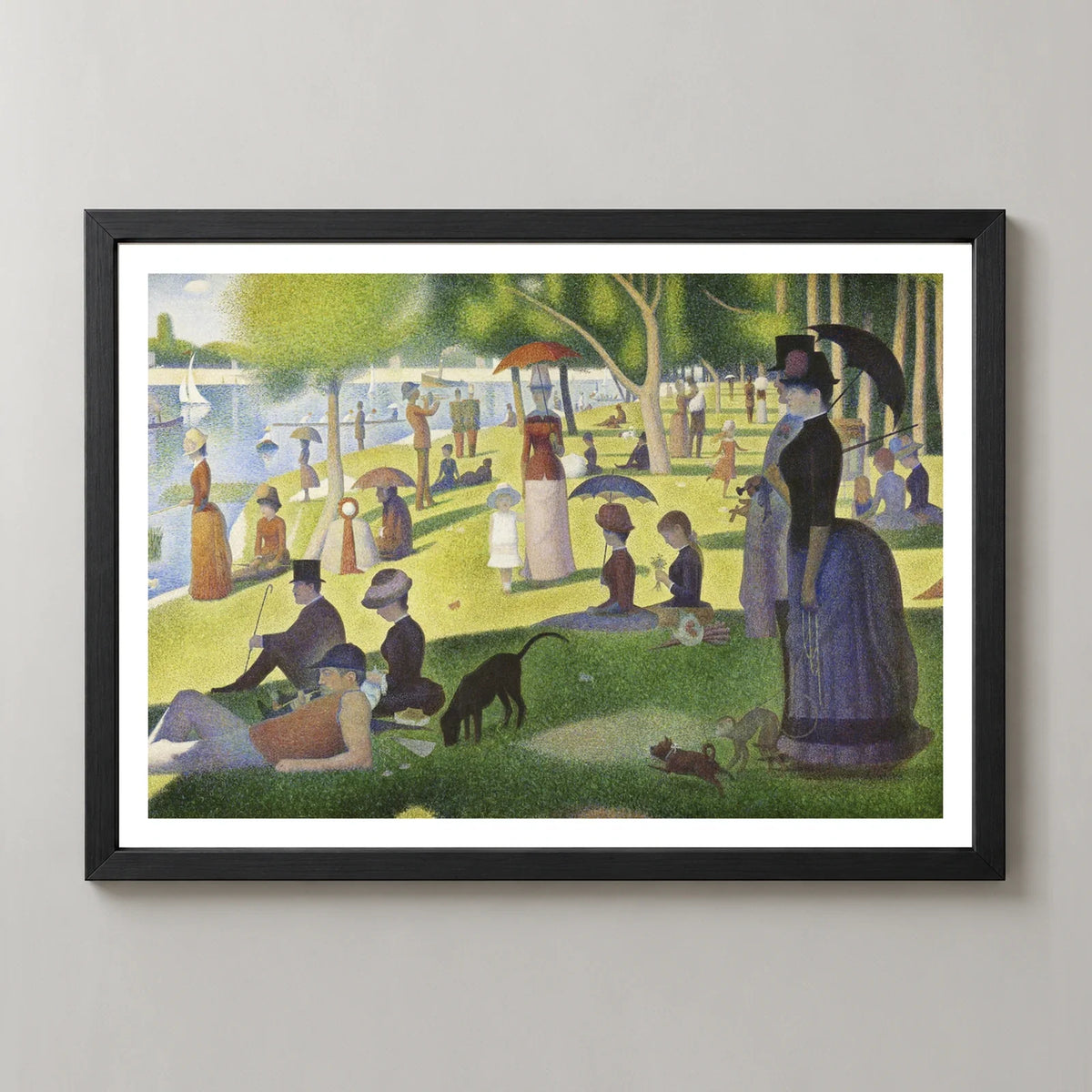 A Sunday on La Grande Jatte Art Print by Georges Seurat in a black frame, front view