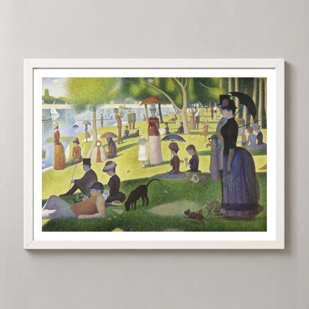 A Sunday on La Grande Jatte Art Print by Georges Seurat in a white frame, front view
