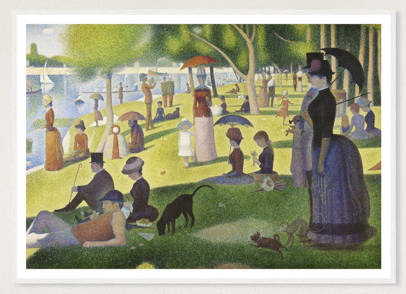 A Sunday on La Grande Jatte in a white frame; landscape front-view mockup