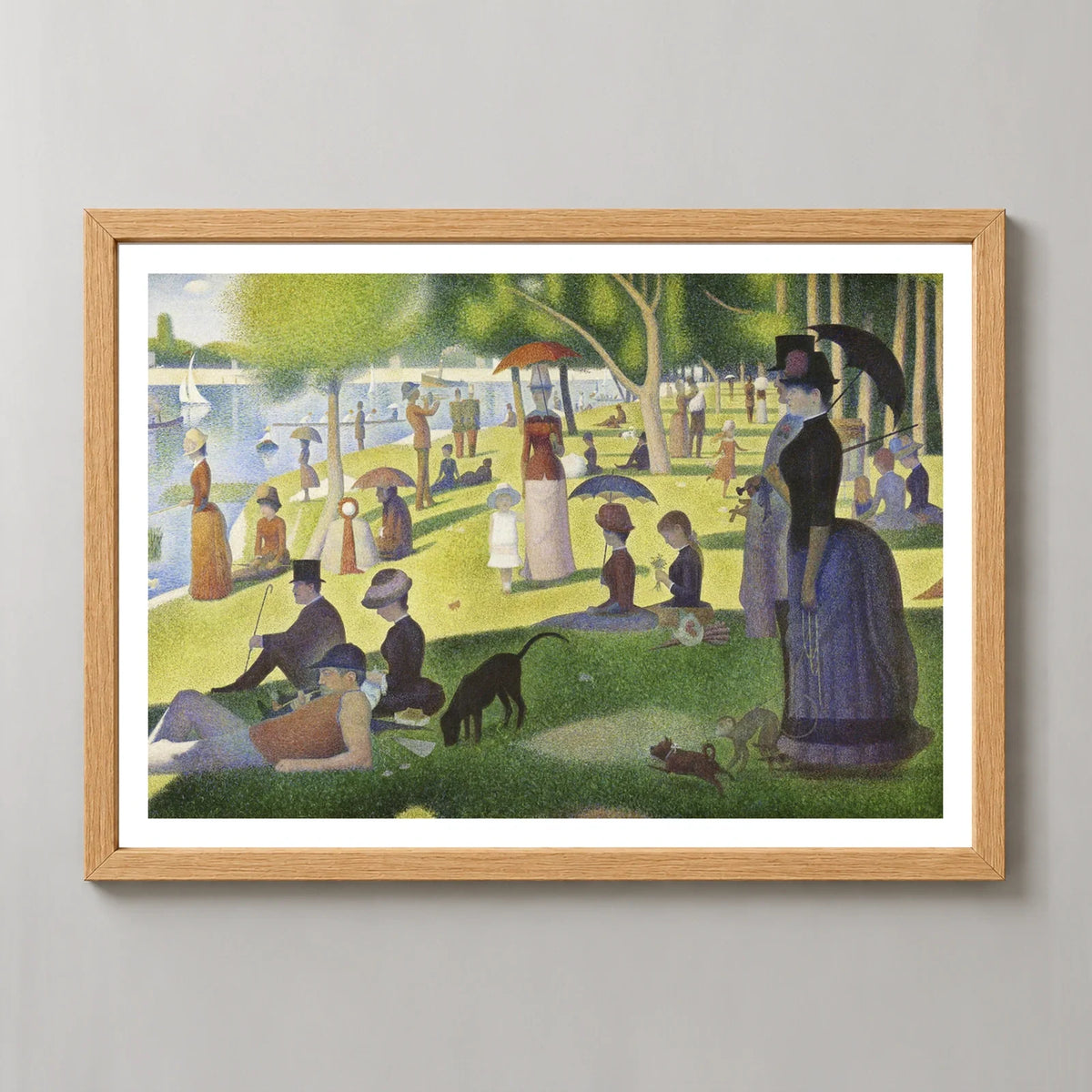 A Sunday on La Grande Jatte Art Print by Georges Seurat in a natural wood frame, front view