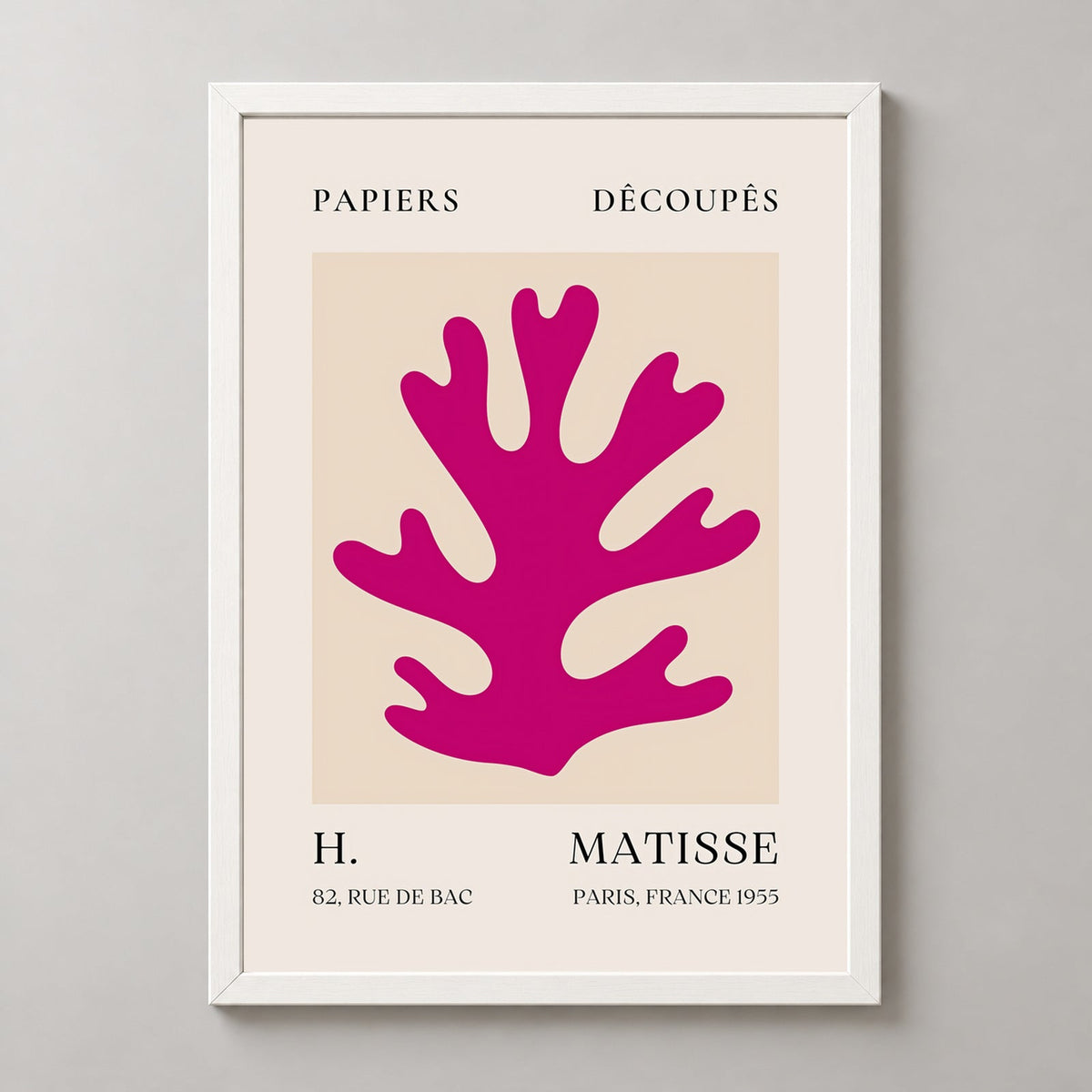 Papiers Découpés H. Matisse Print Pink Foliage (1955) — realistic white frame studio view