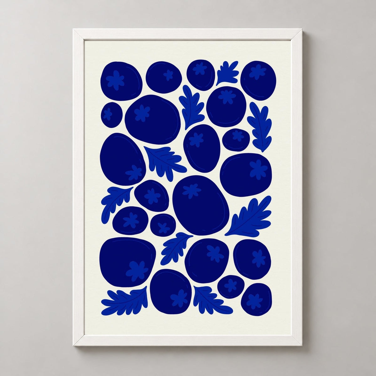 Blueberry Print  | Abstract Fruit Collection | Kitchen Wall Art — realistic white frame studio view