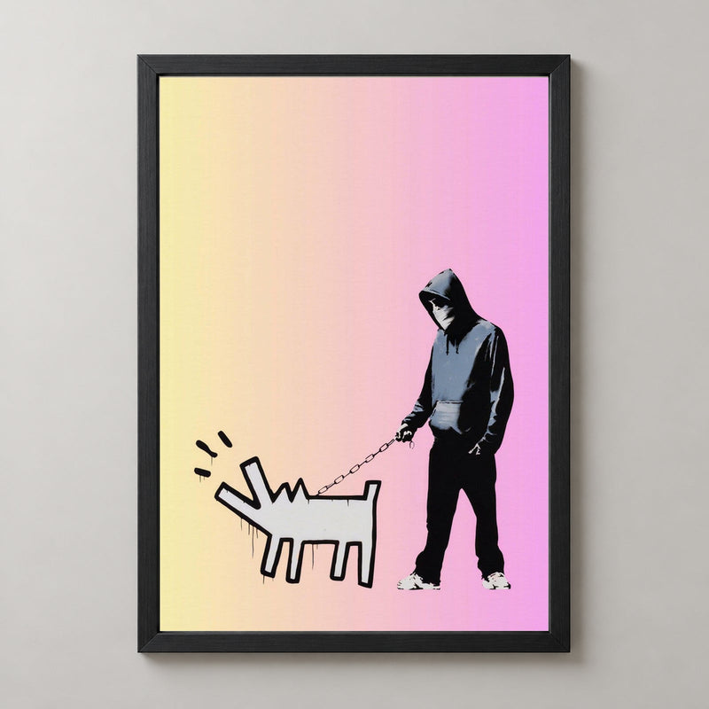 Banksy Choose Your Weapon (Yellow Pink Gradient), Special Edition 2010 — realistic black frame studio view
