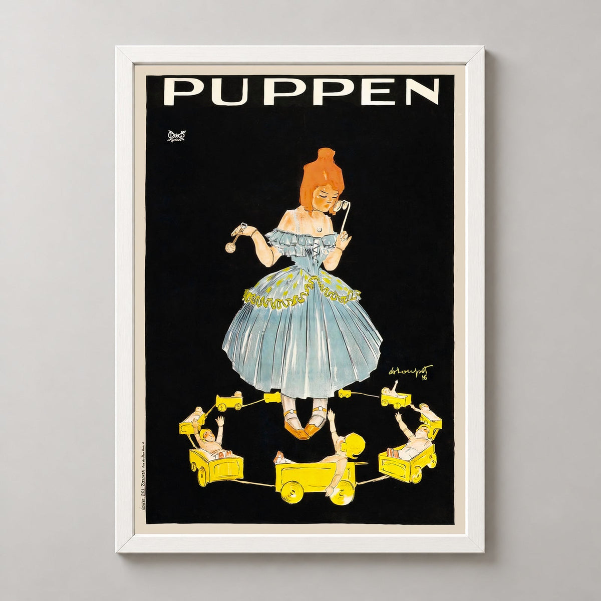 Puppen Dolls Vintage Advertising Poster - Framed/Unframed — realistic white frame studio view