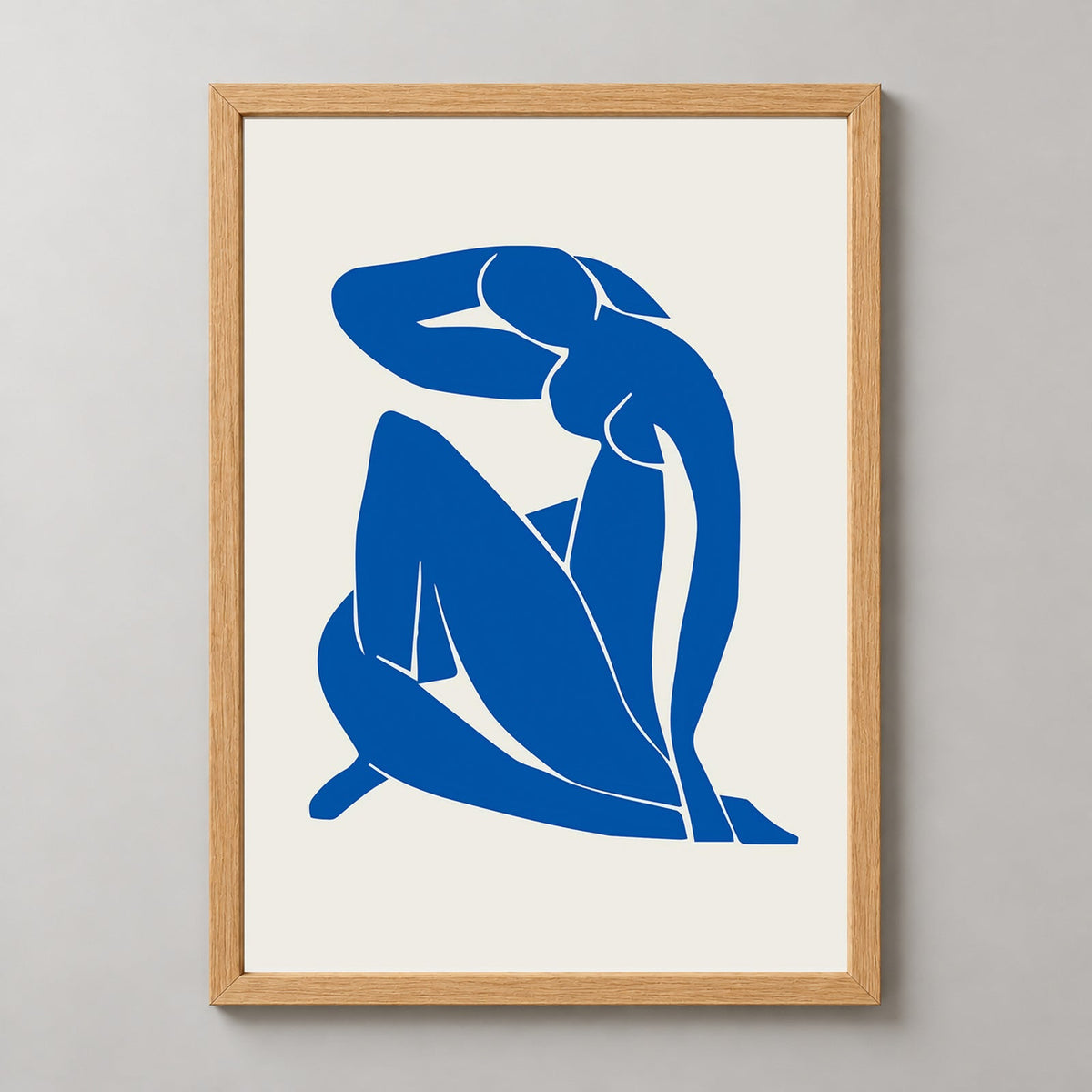 Blue Nude II - Modernist Henri Matisse Print (1952) — realistic natural wood frame studio view