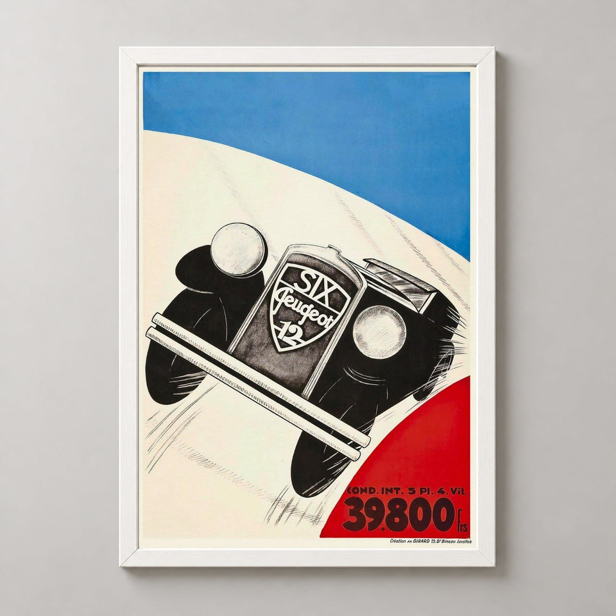 Vintage French Automobile Racing Poster - Tricolour — realistic white frame studio view