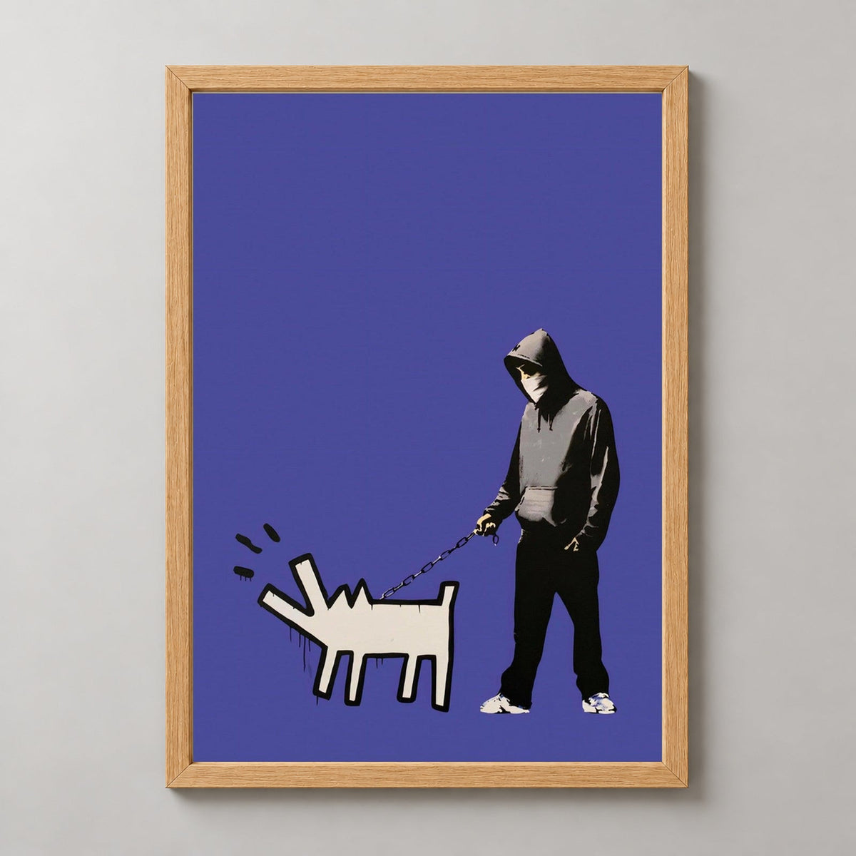 Banksy Choose Your Weapon (Purple), 2010 — realistic natural wood frame studio view