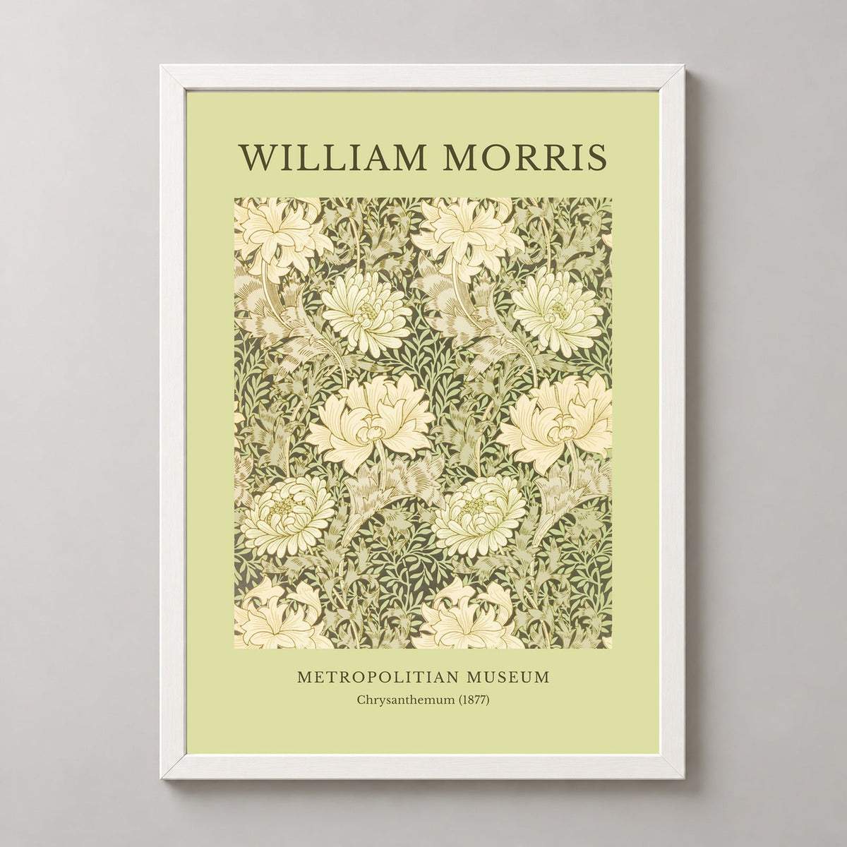 William Morris - Metropolitan Museum, Chrysanthemum Print (1877) — realistic white frame studio view