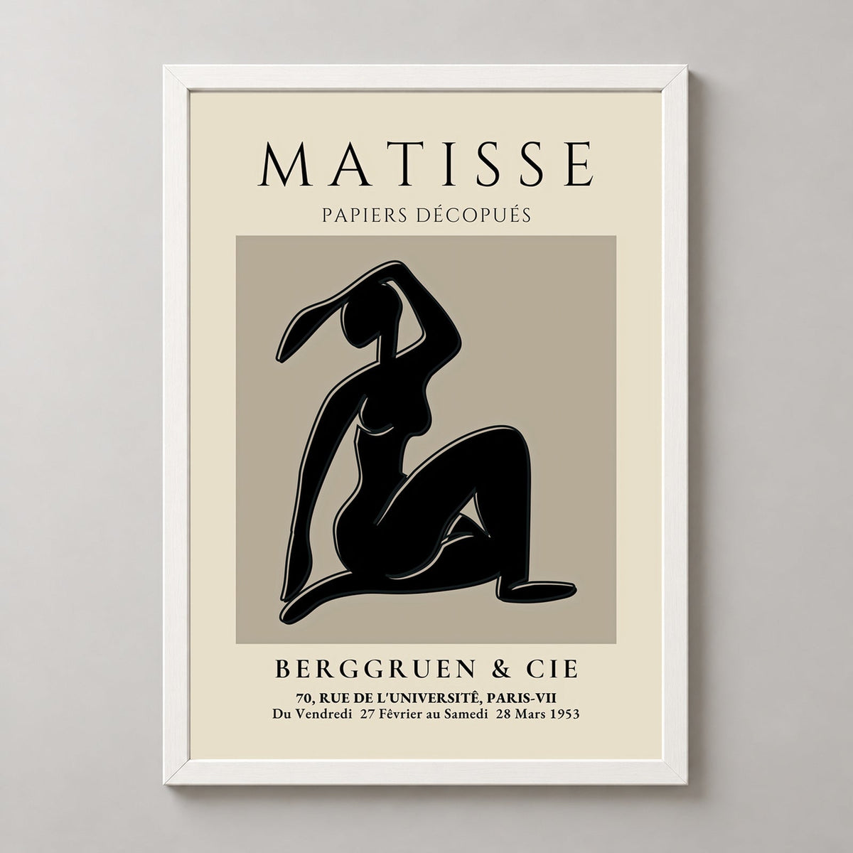 Henri Matisse Print, exhibition at Galerie Berggruen & Cie Black Silhouette — realistic white frame studio view