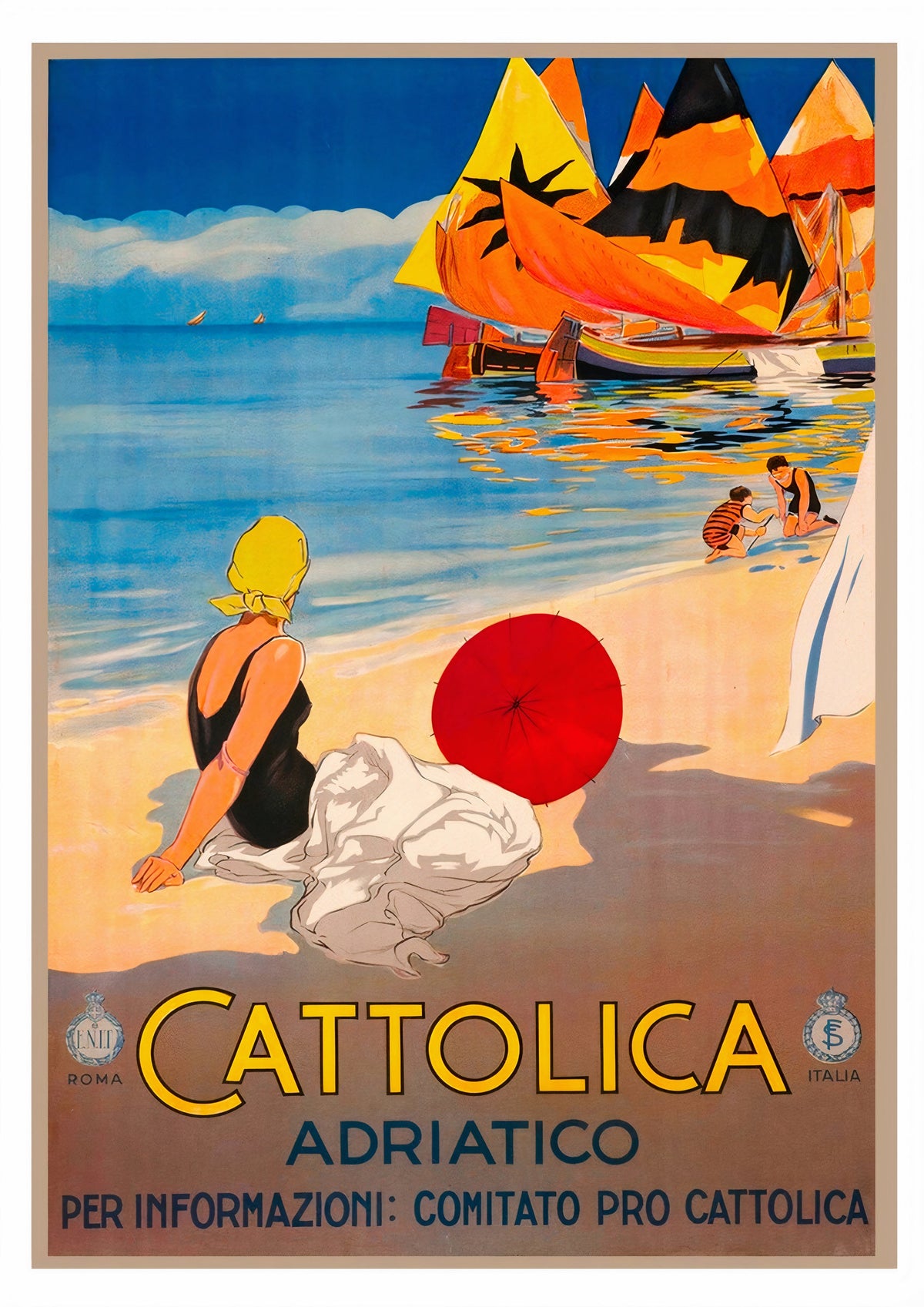 Italian Vintage Travel Poster - Cattolica Rimini, Italy — poster only, complete unframed artwork