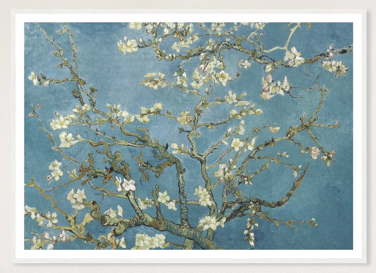 Almond Blossom in a white frame; landscape front-view mockup