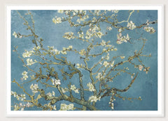 Almond Blossom in a white frame; landscape front-view mockup