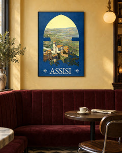 Assisi — Through the Arch — styled room visualisation in a black frame