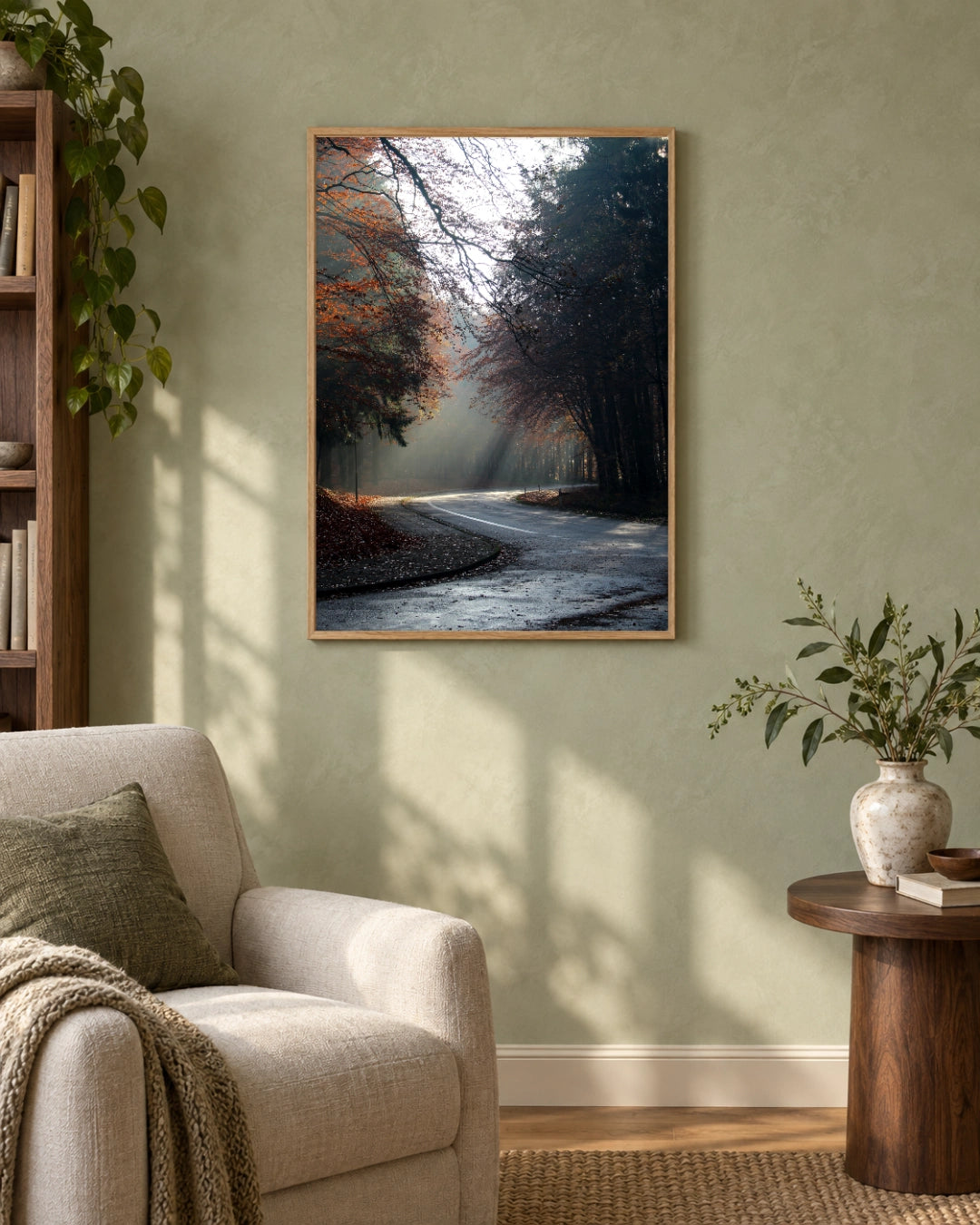 Autumn Forest Photographic Art Print — lifestyle view of the full-bleed print.