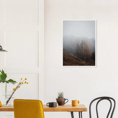 Autumn Mist in a white frame above a dining table; styled room mockup