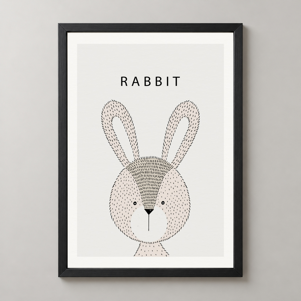 Minimalist Rabbit Illustration Art Print — realistic black frame studio view