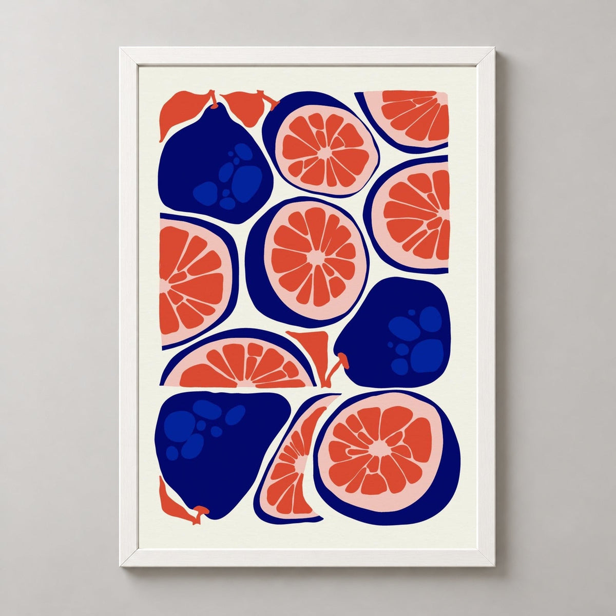 Pear Grapefruit | Abstract Fruit Collection | Kitchen Wall Art — realistic white frame studio view