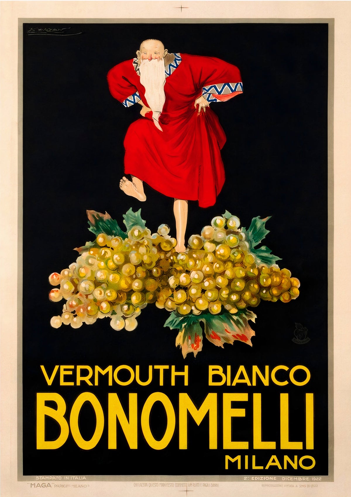 Vermouth Bianco Bonomelli Milano Vintage Advertising Poster — poster only, complete unframed artwork